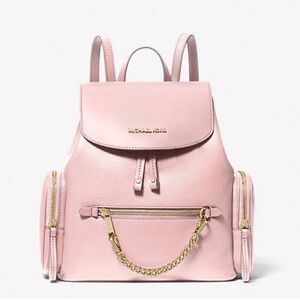 Michael Kors Blush Pink Pebbled Leather Chain-Accent Backpack